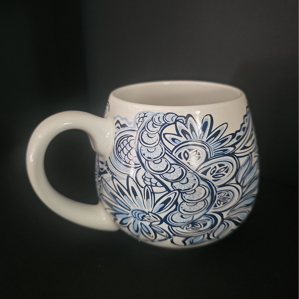 Lilly Pulitzer Ceramic Coffee Tea Mug 'Give it a Whirl' White & Blue Abstract